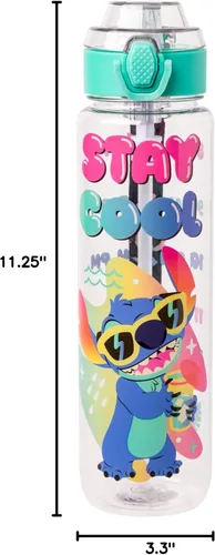 Vista 8 de Silver Buffalo Disney Lilo y Stitch Botella de agua con rastreador de hidratación Stay Cool Schedule, de plástico, con tapa de cierre, correa