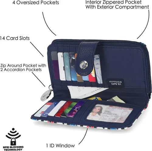 Vista 2 de Nautica Be Shore - Cartera de mujer con bloqueo RFID y cremallera alrededor del embrague, Mar del Norte
