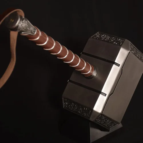 Vista 4 de Martillo de Thor con base Thor The Dark World Lightning Strike Hammer/Thanos - Martillo de doble hoja sin espada para Halloween y cosplay