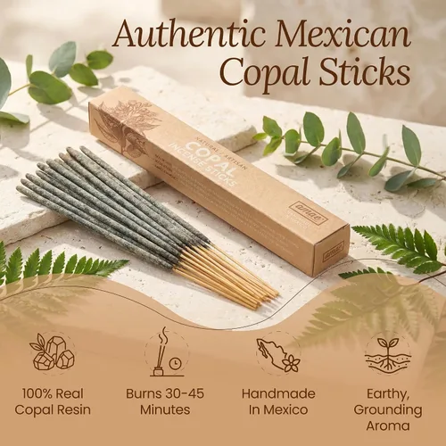 Vista 3 de Varillas de Incienso de Copal Mexicano, Resina Sagrada Tradicional, 20 Varillas, Incienso de Copal Blanco.