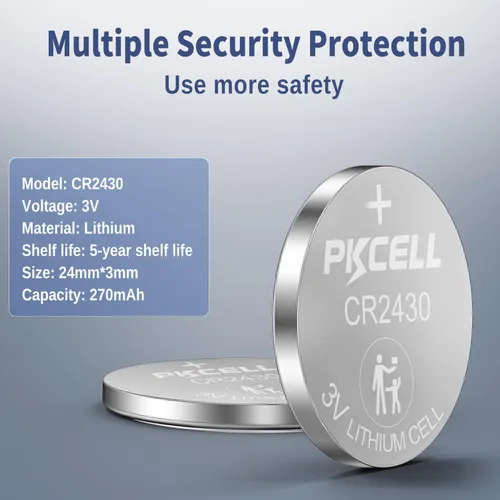Vista 2 de PKCELL CR2430 - Batería de litio CR2430 de 3 V, 10 unidades Batería 2430 a prueba de fugas, sin mercurio, para relojes, llavero, control remoto
