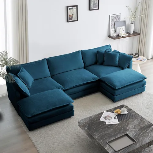 Vista 10 de KIVENJAJA - Sofá modular en forma de U extragrande tipo nube, chenilla moderna de 4 plazas con asiento profundo para sala de estar y oficina, con 2