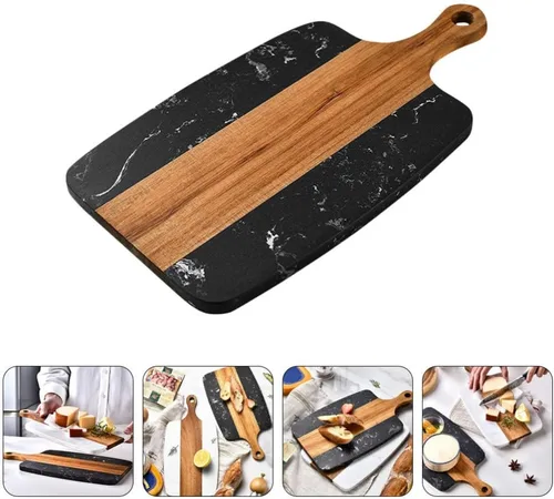 Vista 2 de Hemoton Tabla de cortar de mármol blanco Placa de corte de hueso Tabla de cortar reutilizable para acampar