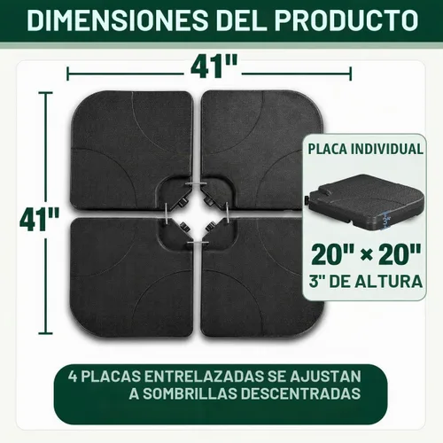 Vista 3 de Yaheetech Base de sombrilla de 4 piezas para exteriores, soporte cuadrado en voladizo relleno de agua o arena para jardín, patio trasero y piscina