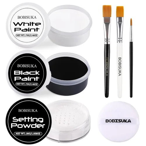 Vista 10 de BOBISUKA Kit de pintura facial a base de aceite para Halloween, en blanco y negro, pintura facial para adultos, no tóxica, de gran capacidad