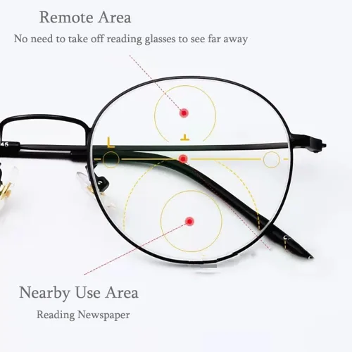 Vista 4 de Gafas de lectura redondas progresivas multifocal, marco de metal, lentes vintage, fotocromáticas, anti-UV, unisex (talla : 1.0X)