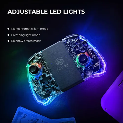Vista 2 de NYXI Hyperion Transparent Style Wireless Joy-pad with 8 Color LED for SwitchSwitch OLED, Hyperion switch controller with RGB Lights, Programmable