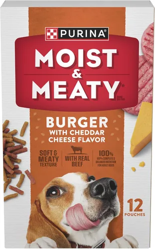 Vista 16 de Purina Moist and Meaty Hamburguesa con Sabor a Queso Cheddar Comida Seca Suave para Perros en Bolsas - 36 ct. Bolsa