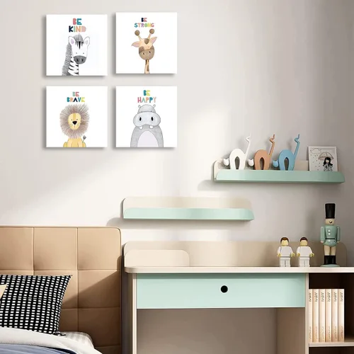 Vista 7 de Quzenu Safari Animal Baby Room Decor Canvas Prints Kids Art Frame Jungle Nursery Decor