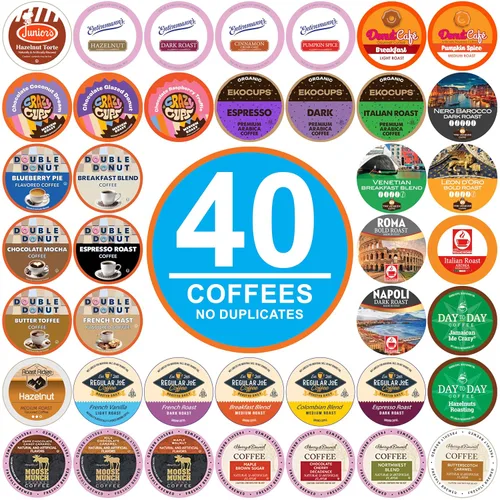Vista 13 de Crazy Cups Paquete variado de cápsulas de café descafeinado con sabor compatibles con cafeteras Keurig K Cup, 40 unidades, muestras de café