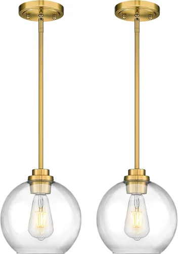 Vista 22 de Luces Colgantes para Isla de Cocina, 7" Luminarias Colgantes Negras y Doradas con Pantalla de Globo de Vidrio Transparente, Iluminación Moderna