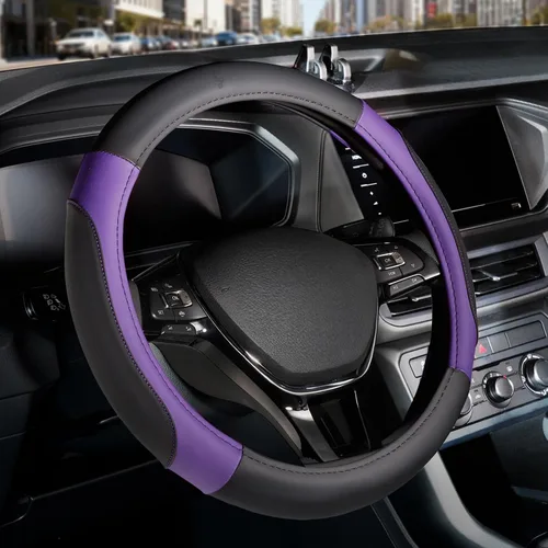 Vista 13 de FLORICH Funda para volante de automóvil, fundas de cuero de microfibra con forro antideslizante, protector elástico transpirable para volante