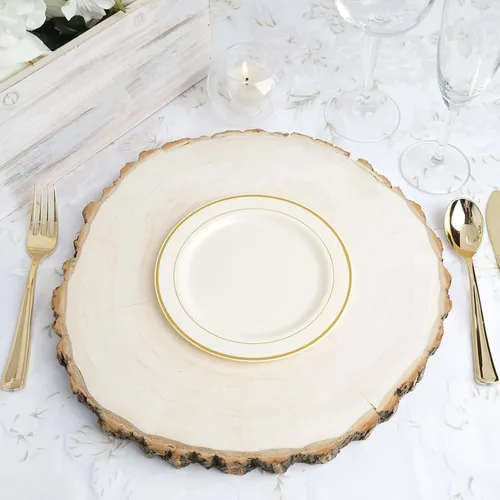 Vista 5 de Efavormart - Paquete de 50 platos redondos de postre de plástico Très Chic de 6 pulgadas con borde dorado