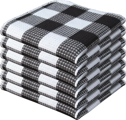 Vista 17 de PurpleEssences Trapos de cocina a cuadros con tejido de gofre, 100% algodón, 12 x 12 pulgadas, suaves, absorbentes, de secado rápido, trapos