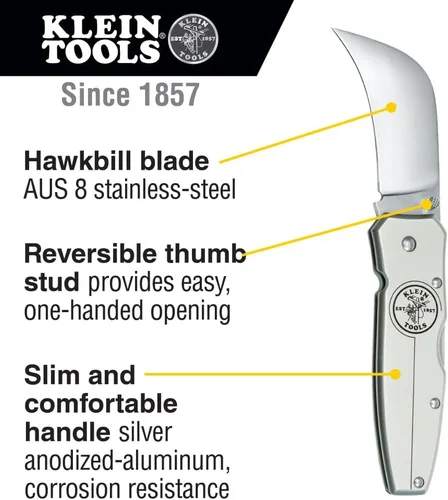 Vista 2 de Klein Tools 44006 Cuchillo con bloqueo, hoja Hawkbill de 2-5/8 pulgadas, mango de aluminio