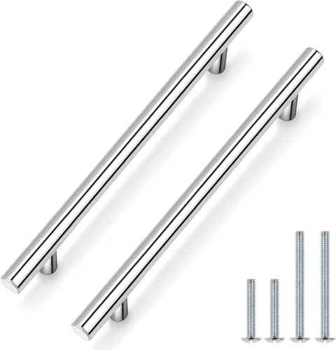 Vista 12 de Probrico Paquete de 5 manijas de gabinete de cocina cromadas pulidas para puerta de gabinete de 2-1/2 pulgadas, tiradores redondos de barra en T