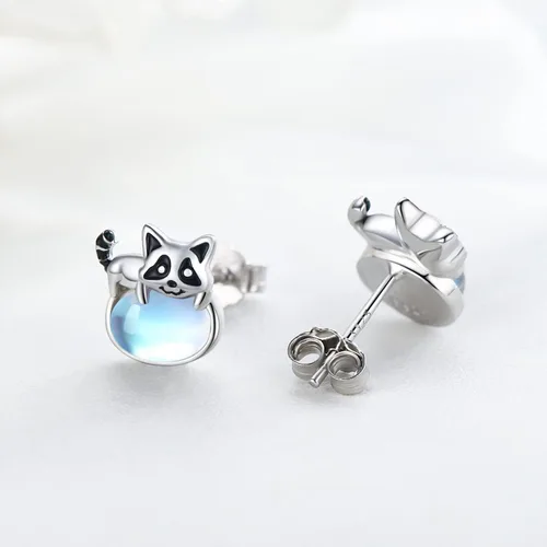 Vista 2 de Aretes de plata de ley con diseño de perezoso, caballo, búho, gato, miel, libélula, tiburón, delfín, tortuga, elefante, rana, perezoso, búho, koala