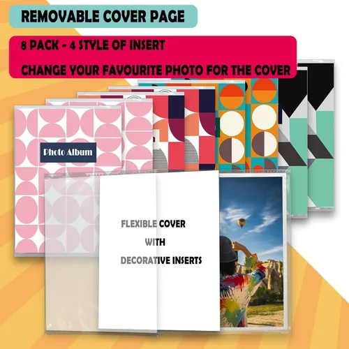 Vista 3 de Álbum de fotos pequeño de 4 x 6 para fotos, juego de 8, capacidad para 36 fotos cada uno, capacidad de 288, 4 patrones, fundas flexibles extraíbles