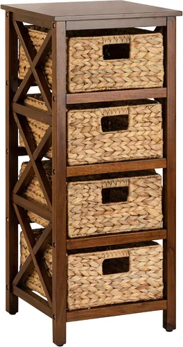 Vista 19 de eHemco Mesa auxiliar de 3 niveles con diseño en X y cestas de mimbre para mesita de noche, sala de estar, negro 3 cestas de mimbre, para mesita