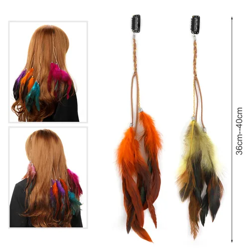 Vista 4 de MWOOT 6 extensiones de pelo de plumas con clip, extensión de plumas hecha a mano, accesorios para el cabello de disfraz de Halloween para mujer