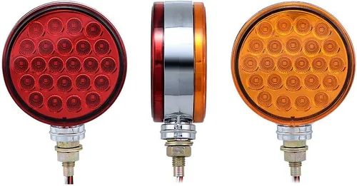 Vista 6 de Astra Depot 2 luces LED de 4 pulgadas redondas de doble cara para montaje en perno prisionero rojo/ámbar 48 luces LED de parada y giro con cromo