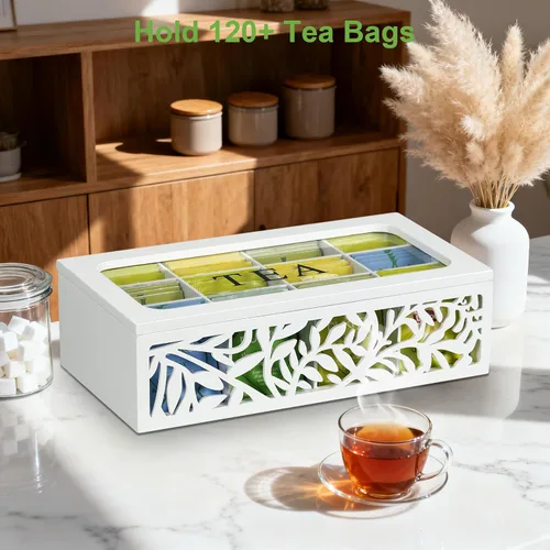 Vista 10 de Organizador de caja de té de madera, almacenamiento de bolsa de té