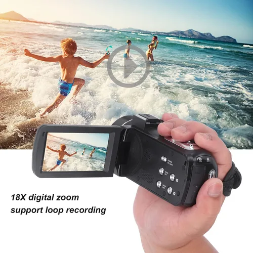 Vista 2 de Luqeeg Videocámara digital, videocámara de video 4K Ultra HD, zoom digital de 18X, cámara de vlogging de 48MP con pantalla táctil de 3 pulgadas