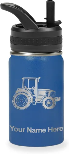 Vista 66 de LaserGram Botella de agua de doble pared abatible de 12 onzas con pajilla, tractor agrícola, grabado personalizado incluido (lavanda)