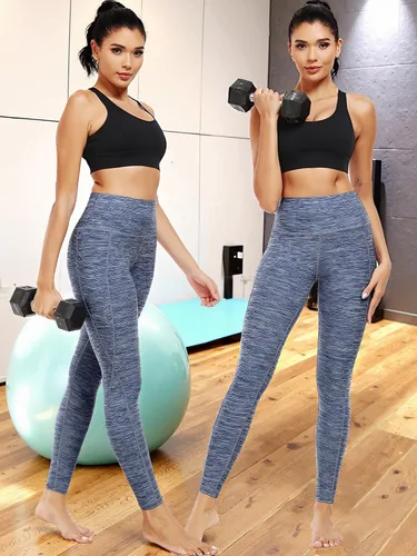 Vista 2 de Neleus calzas de yoga para mujer con bolsillo y cintura alta, para correr, con control de barriga