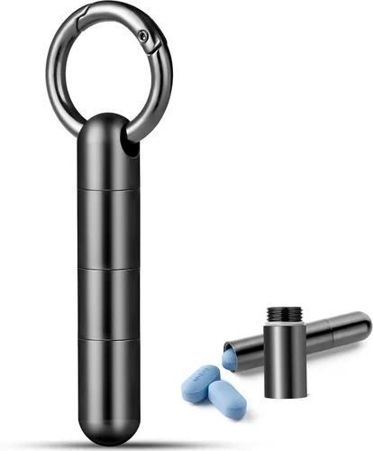 Vista 6 de TISUR Llavero con soporte para pastillas, estuche pequeño de titanio, organizador de pastillas, pastillero impermeable, contenedor de pastillas
