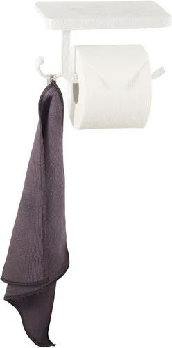 Vista 5 de Neater Nest Soporte de papel higiénico reversible con estante para teléfono, estilo decorativo (blanco)