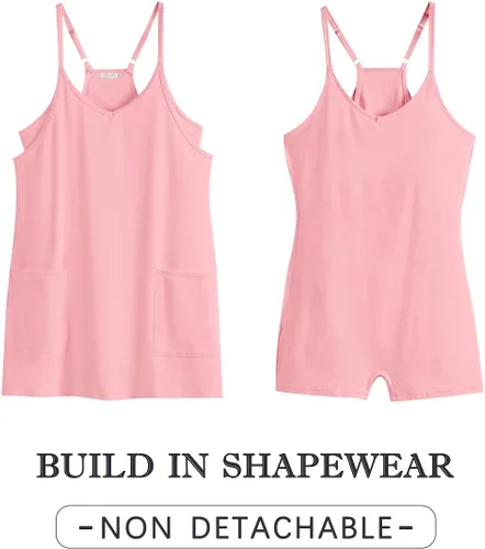 Vista 5 de Caracilia - Vestido corto de verano para mujer, estilo informal, sin mangas, faja moldeadora integrada, vestido de verano moderno, corto, atuendos