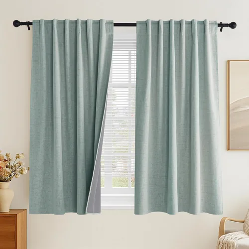 Vista 34 de PONY DANCE Cortinas de lino 100% opacas de 63 pulgadas de largo para dormitorio, sala de estar, oscurecimiento completo, bolsillo para barra
