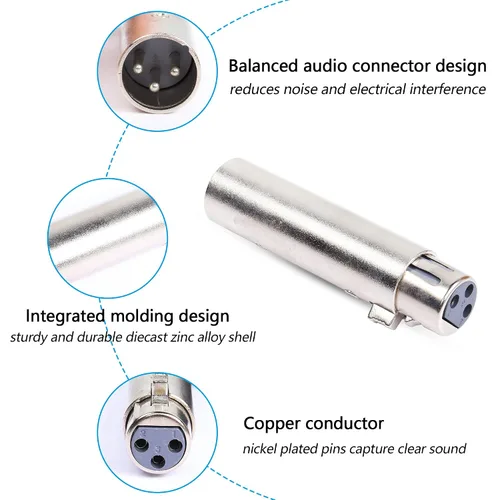 Vista 2 de Adaptador XLR macho a hembra, conector adaptador de extensión de cable de audio XLR de 3 pines (paquete de 2)