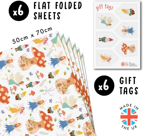 Vista 2 de CENTRAL 23 Papel de regalo de hongos – 6 hojas de papel de regalo ecológico – Papel de regalo para todas las ocasiones – Hada – Flores – Enano