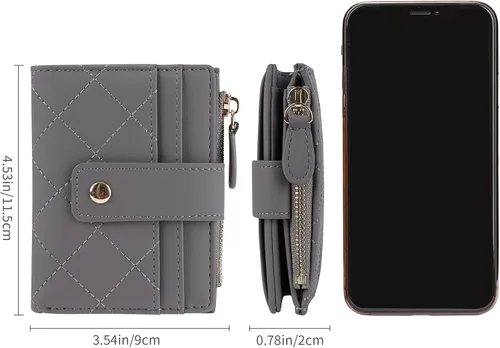 Vista 25 de Cartera de cuero para mujer, pequeña, compacta, plegable, con bolsillo para monedas con cremallera