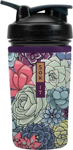 Vista 11 de Sok It BotlSok Botella Mezcladora de Proteínas con Funda Aislante de Neopreno (Floral Abstracto, Se Ajusta a Mezcladoras de 24oz)