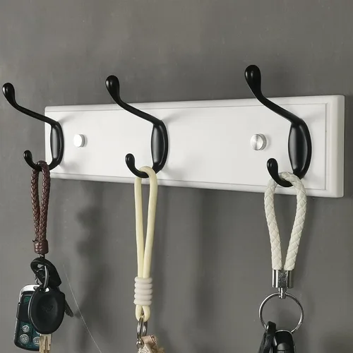 Vista 22 de Perchero de pared con 5 ganchos plateados de madera, 17.3’’, Ganchos resistentes para colgar ropa, sombrero, mochila, etc., Gran decoración moderna