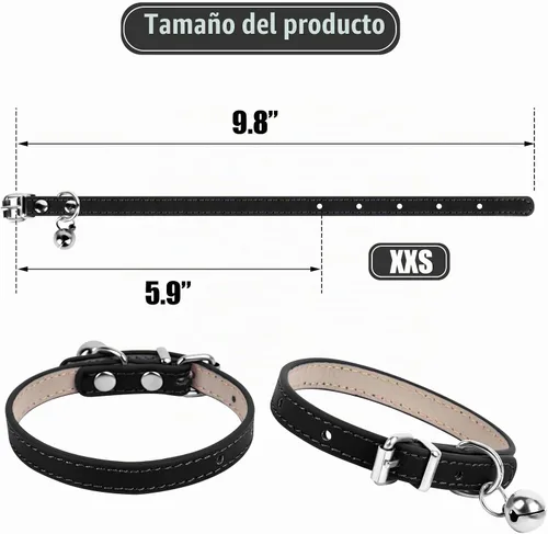 Vista 3 de XXS - Collar de perro con taza de té para perro, 3/8 pulgadas de ancho, color negro