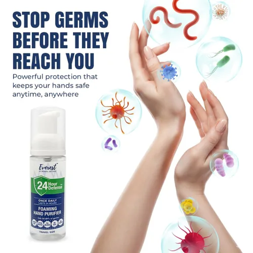 Vista 8 de Everest Microbial Defense 24 Hour Defense Foaming Hand Sanitizer – Alcohol Free & Fragrance Free – Moisturizing Travel Size Pump for Sensitive Skin