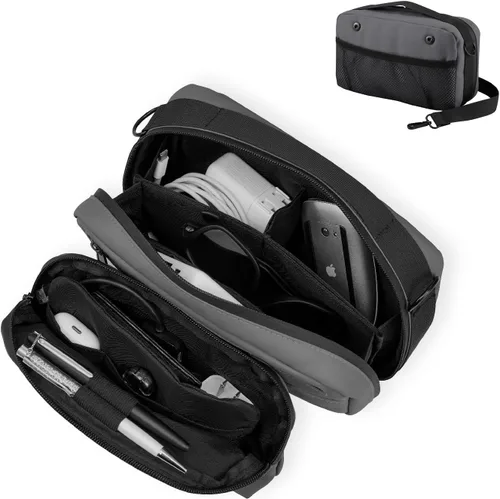 Vista 6 de Bolsa organizadora de viaje, accesorios electrónicos, funda de transporte impermeable de doble capa, todo en uno para cable, teléfono, Airpods