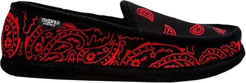 Vista 2 de Trooper America KS-002E - Bandana bordada negra y roja con estampado de cachemira para hombre Pantuflas acogedoras y coloridas Ultra acolchadas