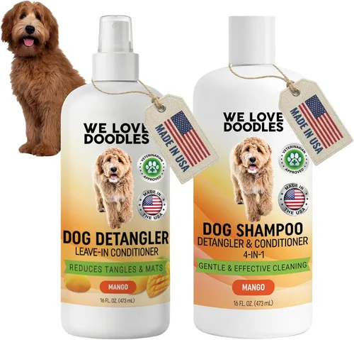 Vista 10 de Champú, acondicionador y desenredante para perros, el mejor champú para pelo de mascotas, hipoalergénico, sin lágrimas, piel sensible para cachorros
