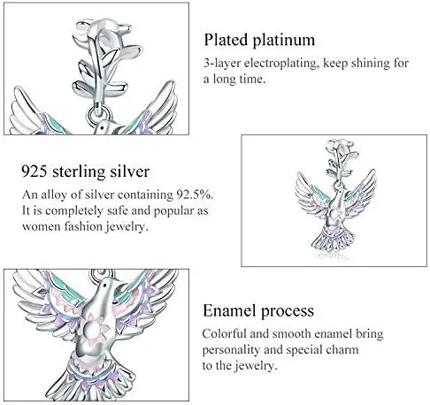 Vista 4 de Abalorio de plata de ley con diseño de pájaro para pulsera, con colgante de martín pescador, regalo de joyería para mujeres, niñas, mamá, esposa