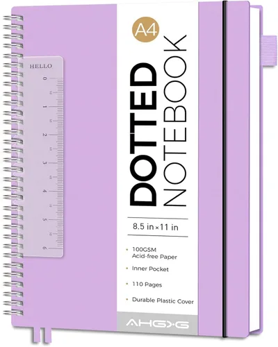 Vista 33 de AHGXG Diario de puntos, cuaderno en espiral de cuadrícula de puntos de 8.5 x 11 pulgadas, cuaderno de puntos grande A4, papel grueso de 3.53 oz/m²