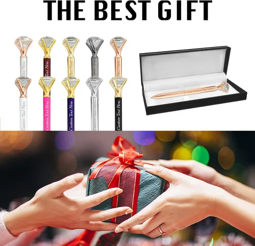 Vista 6 de Bolígrafos de diamante con cristal personalizado con nombre grabado a granel, bolígrafos de metal personalizados, bolígrafos de tinta negra, regalo