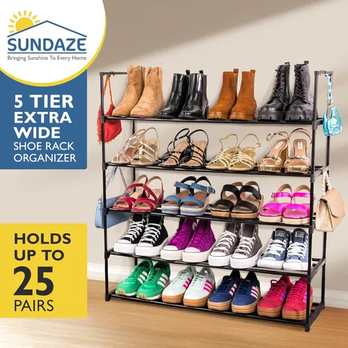 Vista 3 de Sundaze Zapatero de metal de 5 niveles para entrada de puerta delantera, organizador de zapatos largo resistente para armario, dormitorio, entrada