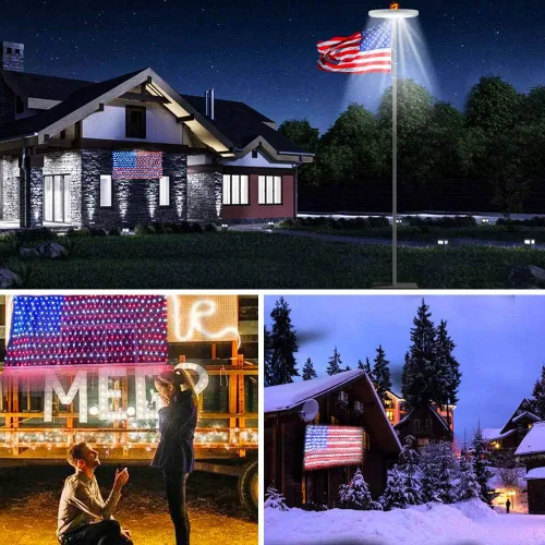 Vista 3 de Realización de luces de bandera estadounidense avanzadas, 420 luces LED Red de luz LED impermeable de los Estados Unidos para el Día de los Caídos