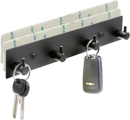 Vista 8 de VIRFIN Soporte para llaves de pared con 2 cintas autoadhesivas, sin daños, con 3 ganchos para llaves para entrada, puerta, baño, cocina (negro)