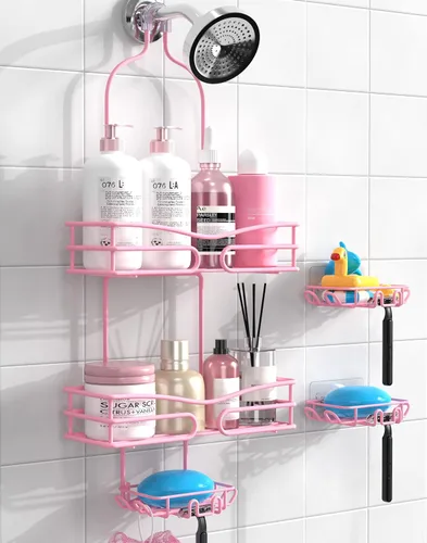 Vista 9 de DAOYA Organizador de Ducha para Baño Colgante - Organizador de 3 Niveles con Soporte para Jabón y 6 Ganchos para Toallas, Esponja; Compatible